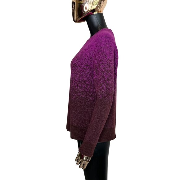 Athleta Jacquard Crew Sweater Ombre Purple Burgundy Wool Blend Medium - Picture 5 of 8